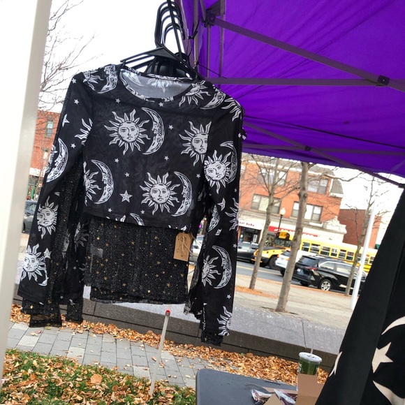 Punky Cosmic Sun Moon Mesh Long Sleeve Crop Top - Picture 14 of 15